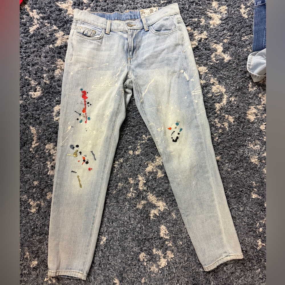Siwy Light Wash Shelby Jeans with Multicolor Paint Splatter Embroidered